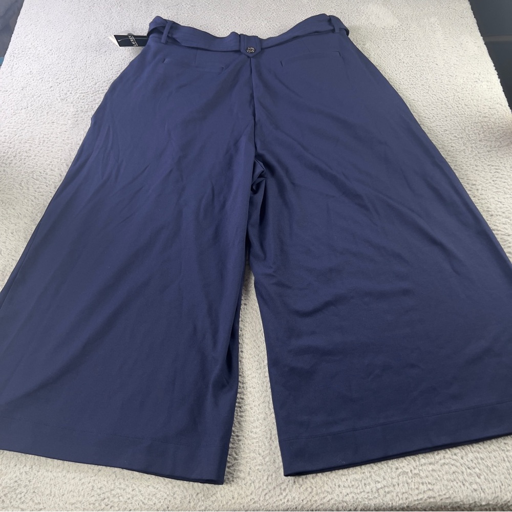 Lauren Ralph Lauren Pants Womens XL Blue Belted Pleated Ponte Cropped Wide Leg - Picture 3 of 12